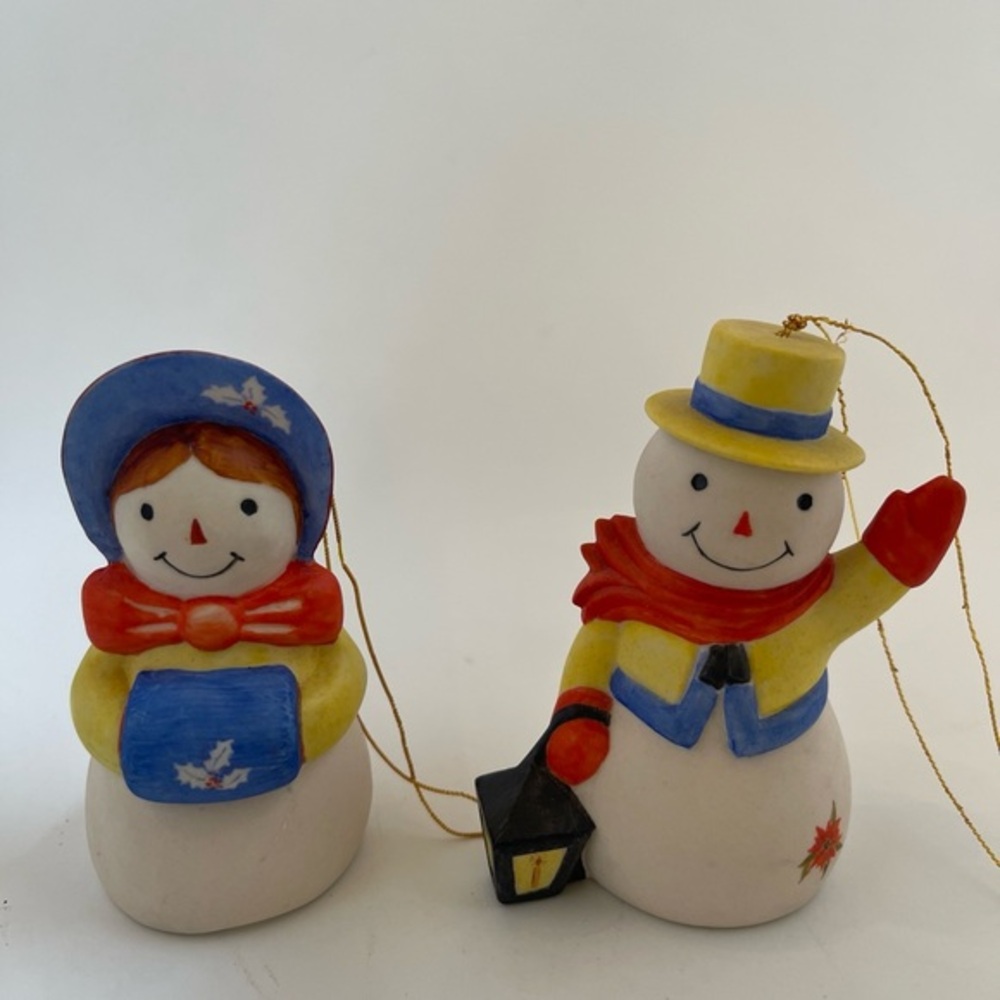 Christmas Mr & Mrs Snowmen Ornaments Hand Painted